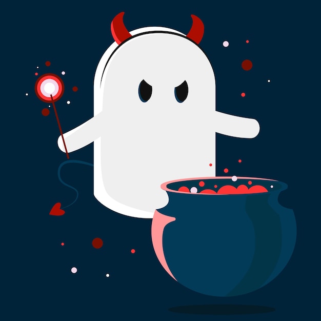 Vector halloween ghost witch's cauldron evil