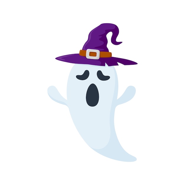 Призрак Хэллоуина в шляпе на белом фоне