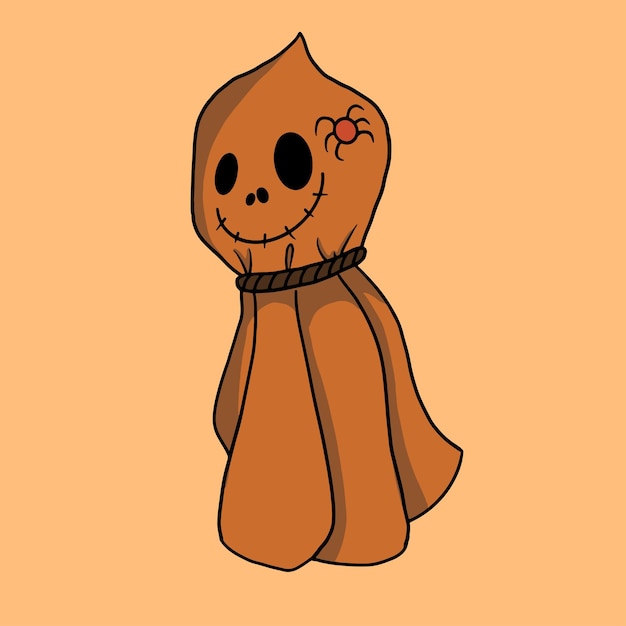 Halloween ghost with a spider on his head illustration