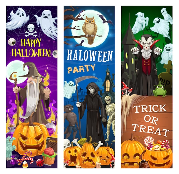 Halloween ghosts dracula vampire pumpkins bats