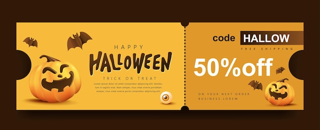 Halloween Gift promotion Coupon banner or party invitation background with pumpkin funny faces