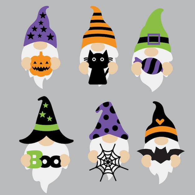 Vettore gnomi di halloween cute gnome cartoon con pumpkin.vector illustrazione