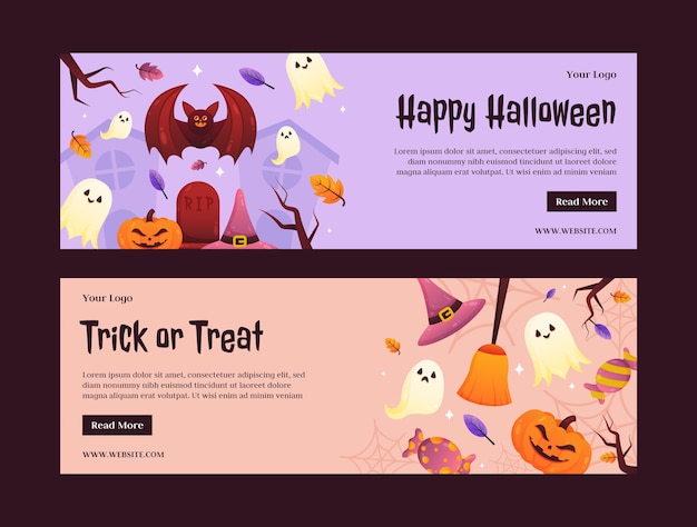 Halloween gradient horizontal banners set