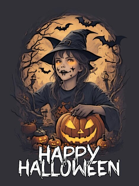 Vector halloween grafische t-shirt ontwerp kunstwerk illustratie