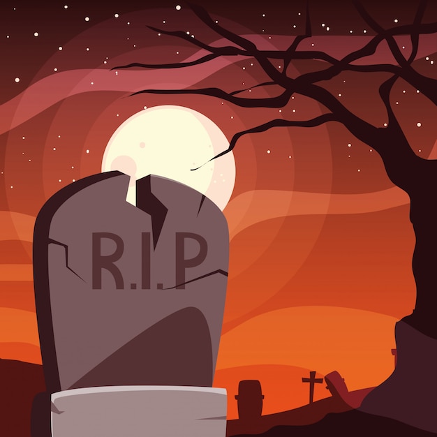 Vector halloween grave under full moon