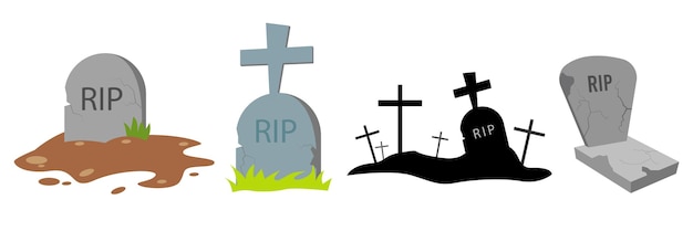 Vector halloween grave old gravestone with cracks tomb on white background ancient rip granite plate with fissure