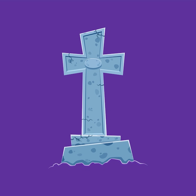 ハロウィーンの墓石クロスホラー夜の休日の墓地の墓石漫画のベクトル幸せな墓地の休日のお祝い墓地の墓石または死んだゾンビの墓のひびの入った十字架を持つ墓石