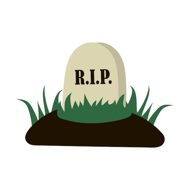 Halloween grave with grass and inscription R.I.P. Illustration for terrible holiday.