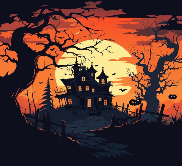 Halloween graveyard scene Haunting nightmare hallowen background cartoon horror castle scenery scary ghost at tomb stones grave in dark forest hill vector illustration of graveyard halloween