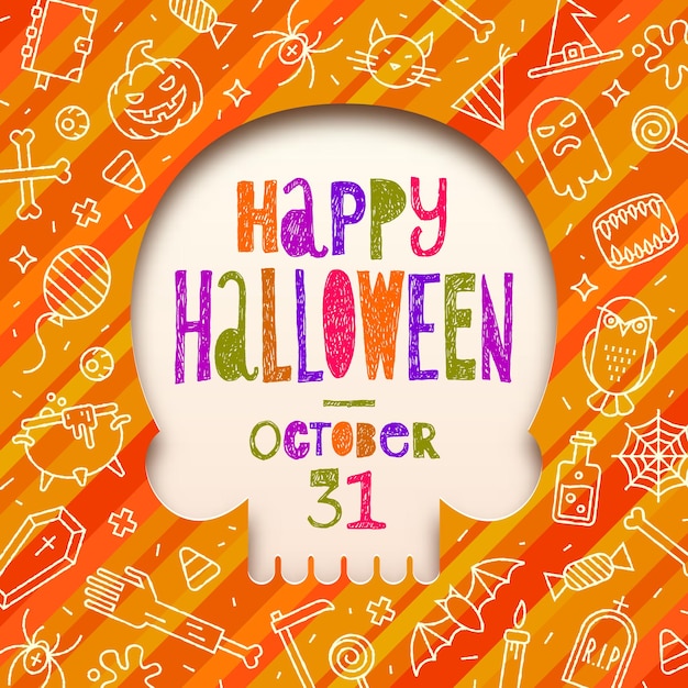 Halloween greeting card design with scull silhouette