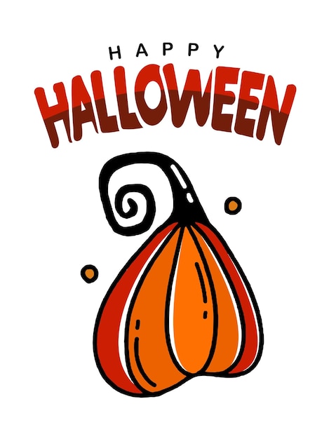 Halloween biglietto di auguri poster banner con zucca doodle stile disegno vettoriale illustrazione su bianco