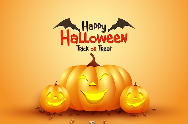 Halloween greeting card with creepy bats and pumpkins