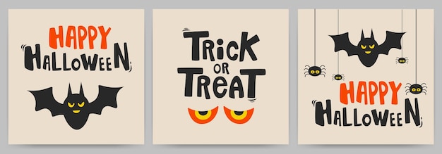 Halloween Greeting cards or posters set with calligraphy trick or treat