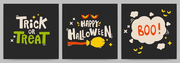 Halloween Greeting cards or posters set with calligraphy