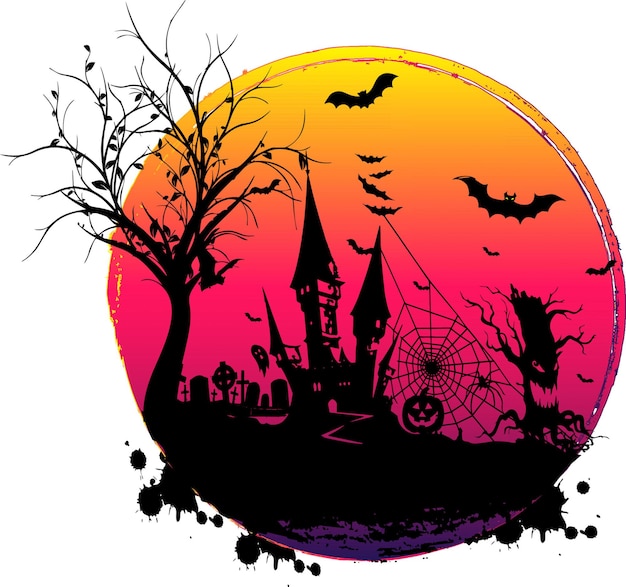 Halloween griezelig ontwerp met gast op begraafplaats met heks