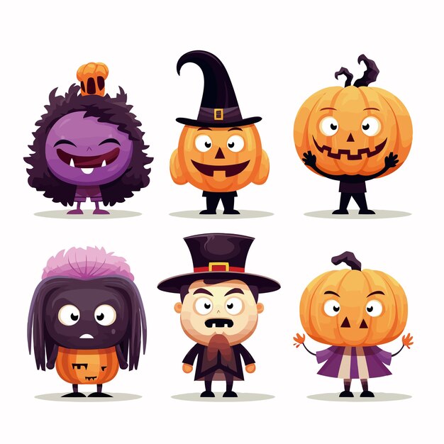 Vector halloween groeten pompoen en karakters vector collectie set