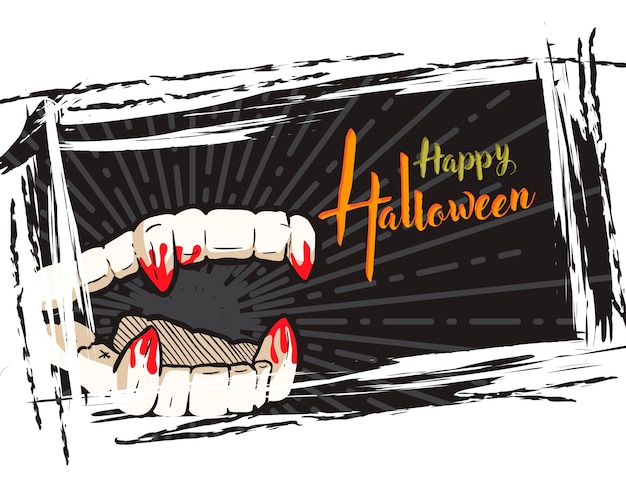 Vector halloween grunge background, with vampire tooth