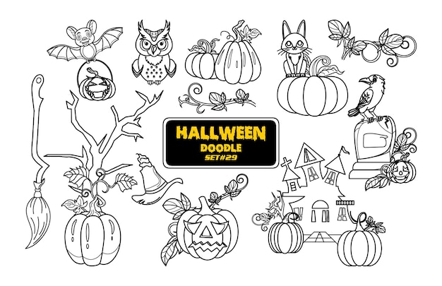 Halloween hand drawn doodle Cute Halloween Digital Stamp Set
