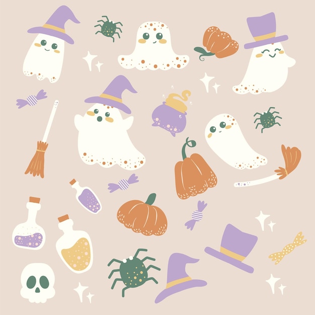 Vector halloween hand drawn graphics for decoration recolorable vector