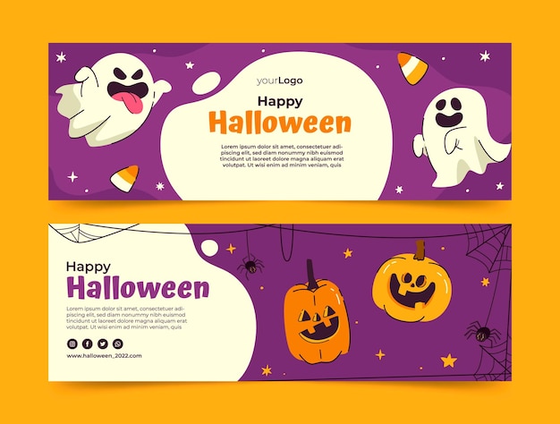 Banner orizzontale disegnato a mano di halloween