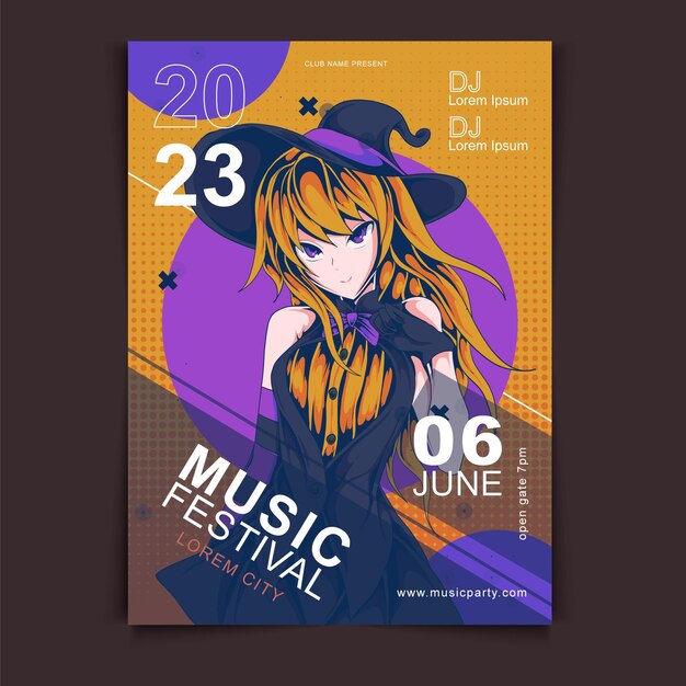 Premium Vector  Hand drawn music festival poster with anime style