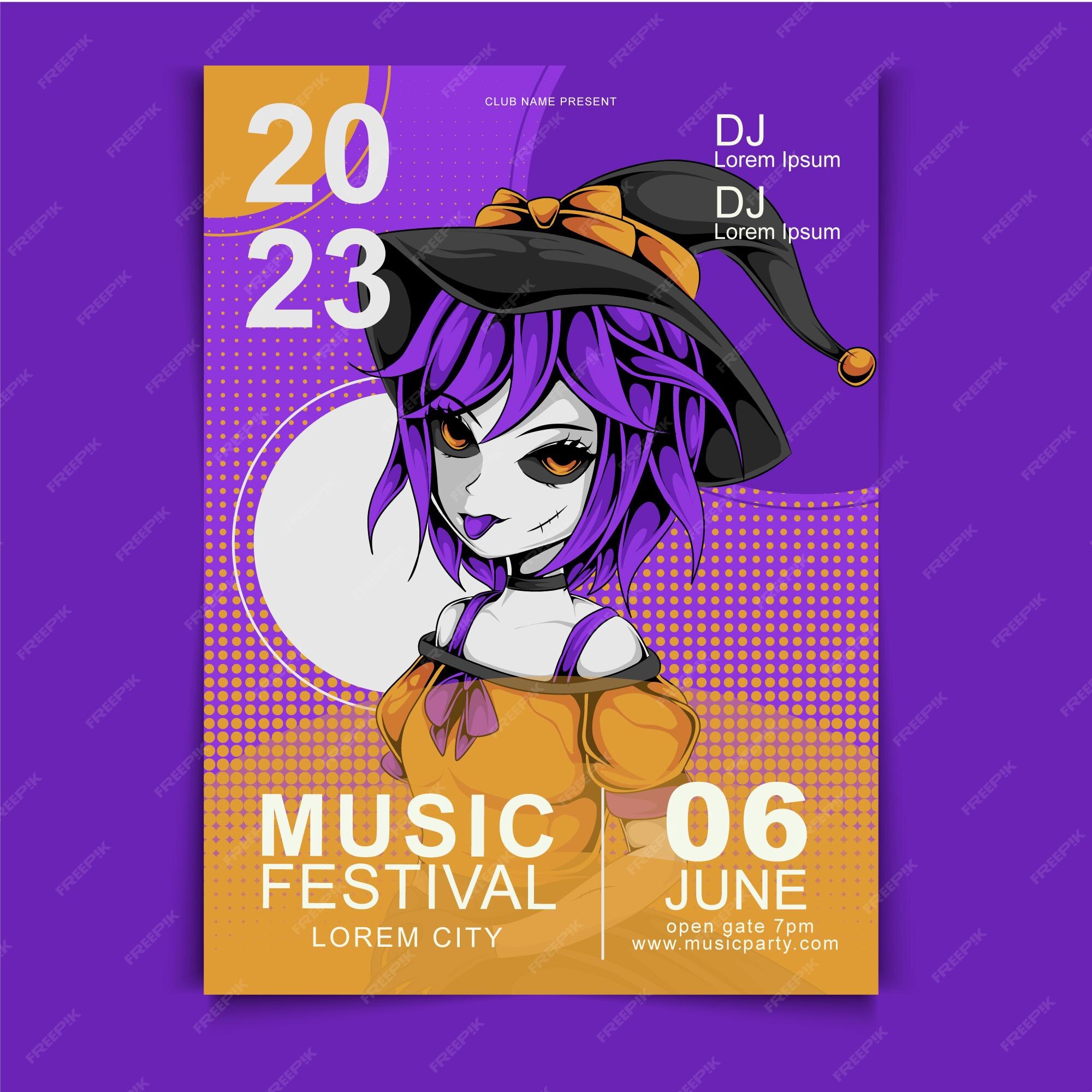 Premium Vector  Hand drawn music festival poster with anime style