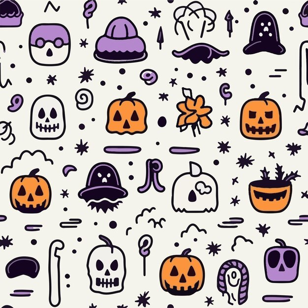 Vector halloween hand drawn seamless pattern