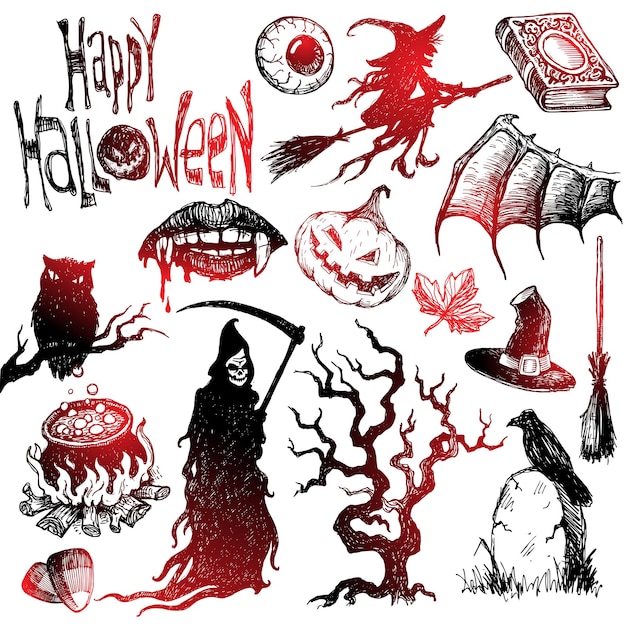 Vettore halloween e set disegnato a mano