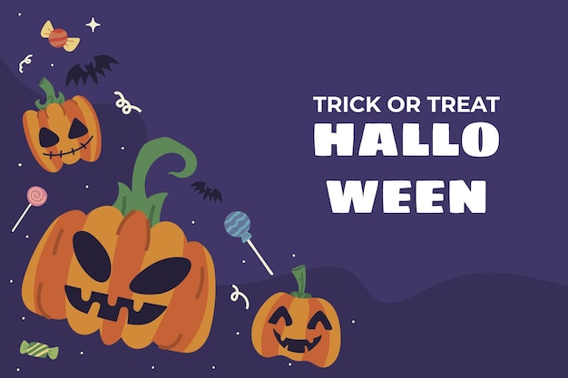 Vector halloween handgetekende platte halloween achtergrond pompoen