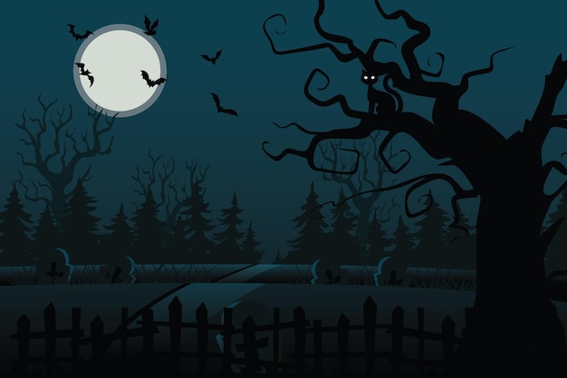 Illustrazione vettoriale della foresta infestata di halloween