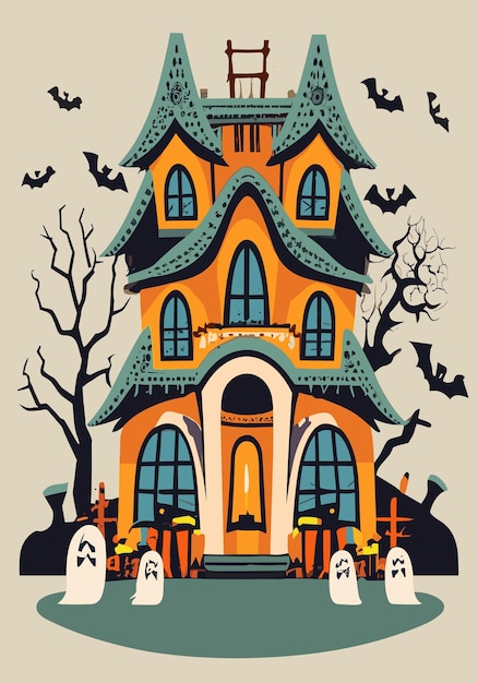 Halloween Haunted House 2D Vector Design