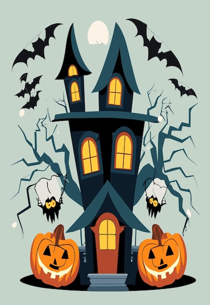 Halloween Haunted House 2D Vector Design