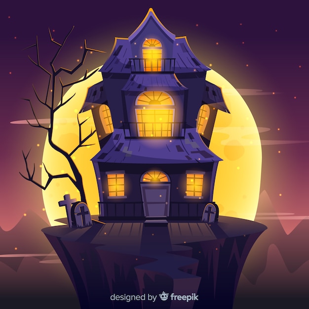 Vector halloween haunted house background with gradient lights