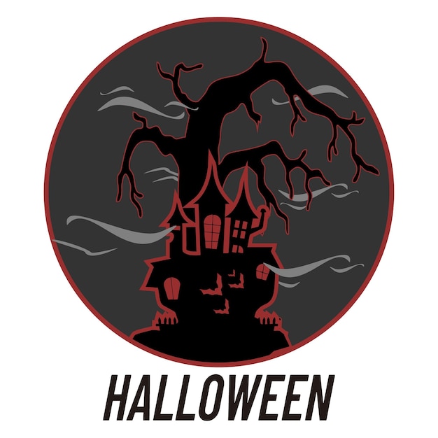 Вектор Хэллоуин дом с привидениями на туманном темном фоне