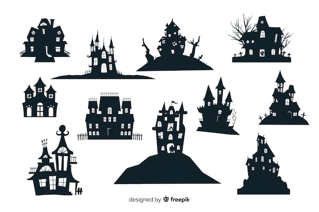 Vector halloween haunted house silhouette collection