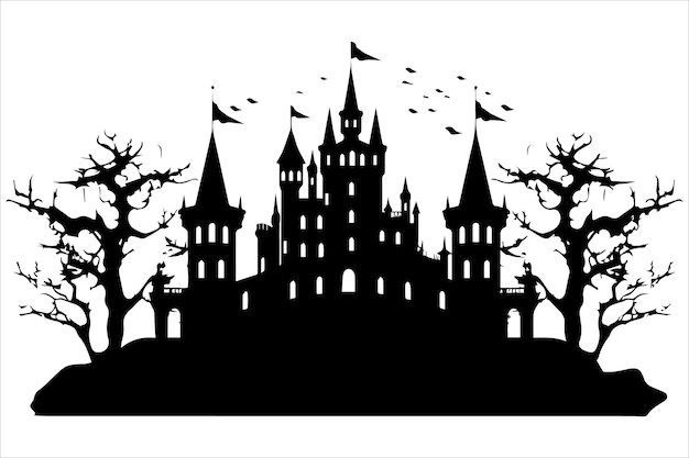 Halloween haunted house silhouette vector cartoon illustration