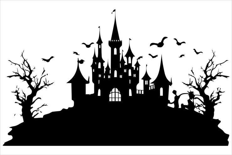 Vector halloween haunted house silhouette vector cartoon illustration
