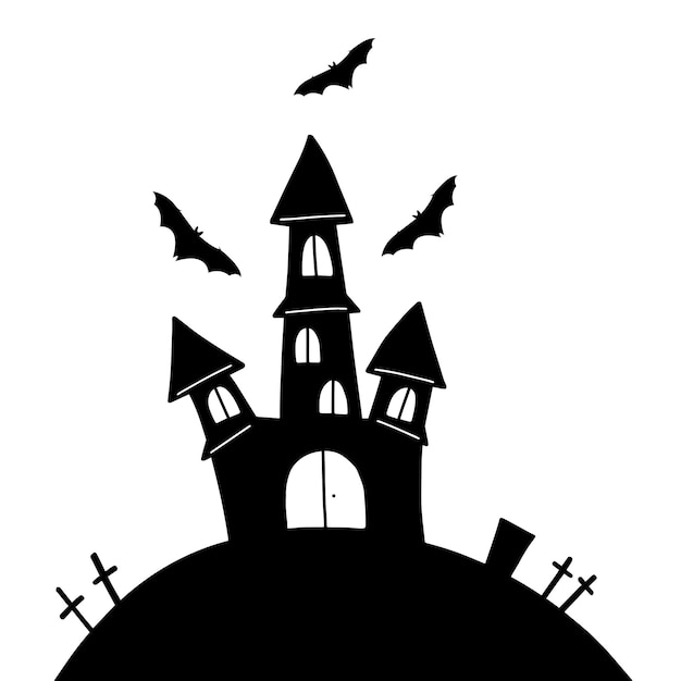 Halloween haunted house silhouette vector illustration Spooky house buildings isolated on white background