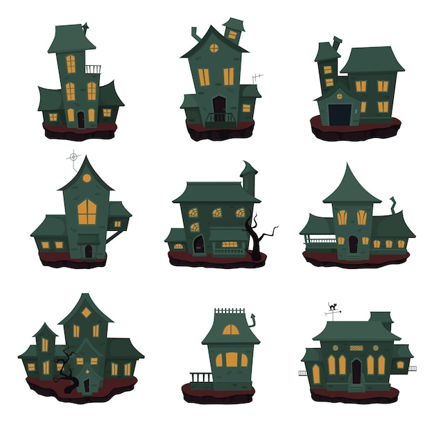 Vector halloween haunted houses collection