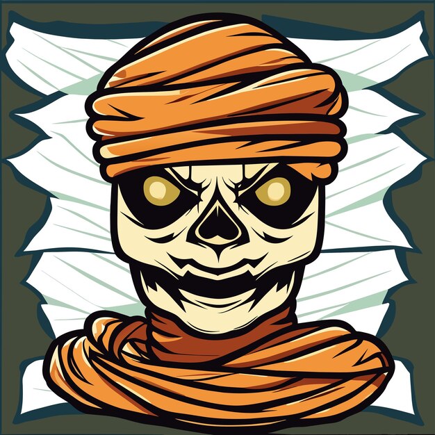 Вектор Хэллоуин голова мумии стоунер череп мрачный жнец рисованной мультяшный стикер изолированная иллюстрация