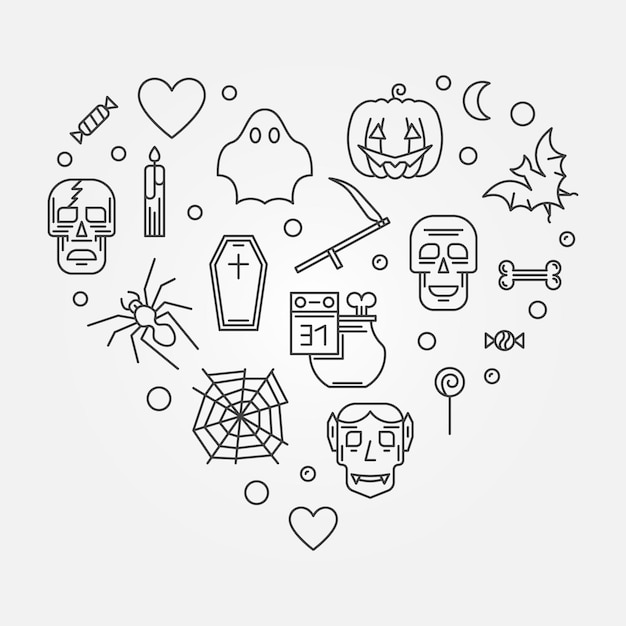 Halloween Heart vector illustration in thin line style