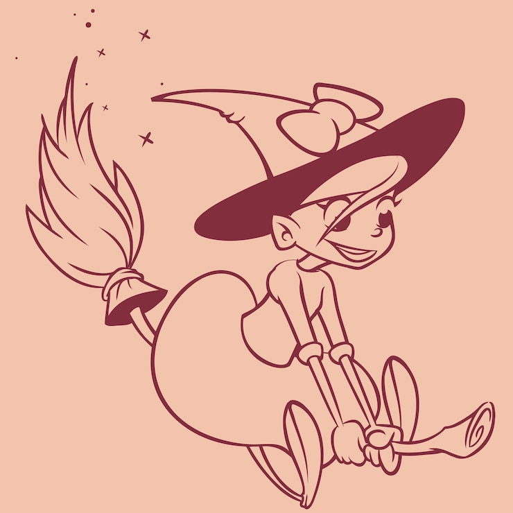 Vector halloween-heks die op haar bezemlijnen vliegt