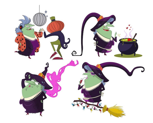 Vector halloween-heks, karakterontwerp, illustratie