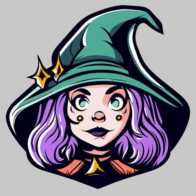 Halloween heks meisje twitch vogelverschrikker hand getekende cartoon sticker pictogram concept geïsoleerde illustratie