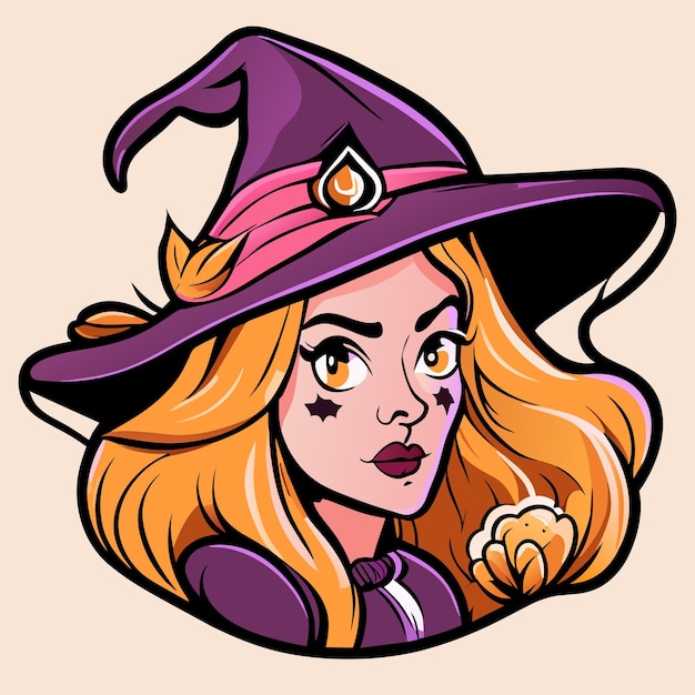 Halloween heks meisje twitch vogelverschrikker hand getekende cartoon sticker pictogram concept geïsoleerde illustratie