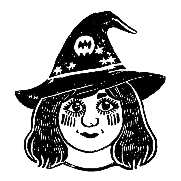 Halloween heks meisje twitch vogelverschrikker hand getekende cartoon sticker pictogram concept geïsoleerde illustratie