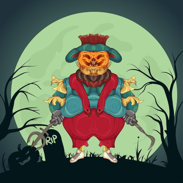 Vector halloween heks monster, heks door het verzinnen met pompoen