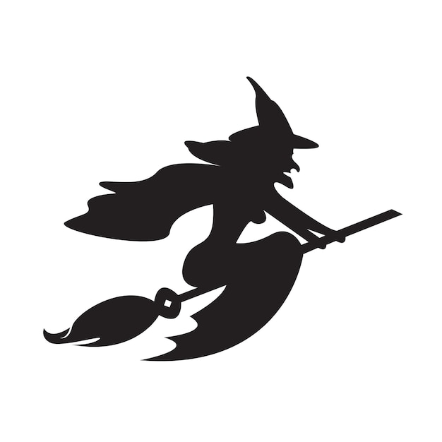 Halloween-heks op een bezemsteel silhouetontwerp Vectorillustratie