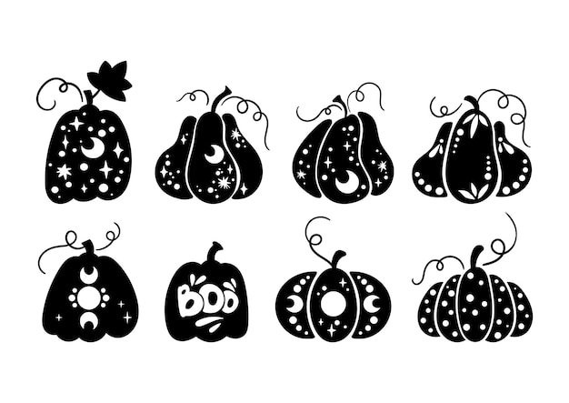 Halloween hemelpompoen geïsoleerde clipart herfst magische pompoen silhouet griezelig gesneden pompoen