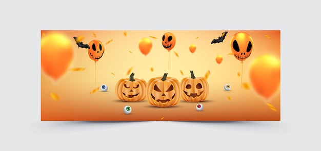 Halloween holiday banner or party invitation with Jack O' Lantern pumpkin party decorations